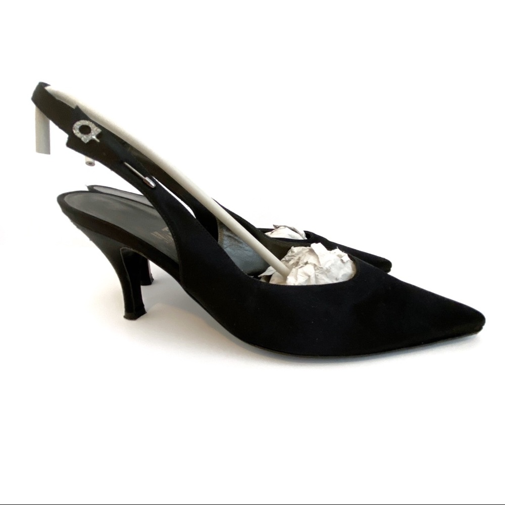 Salvatore Ferragamo Black Satin Slingback Heels